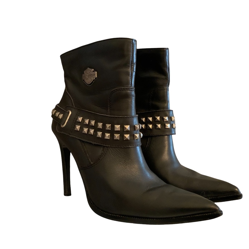 Harley-Davidson Women’s Black Leather Stiletto Heel Ankle Boots  Booties Size 8